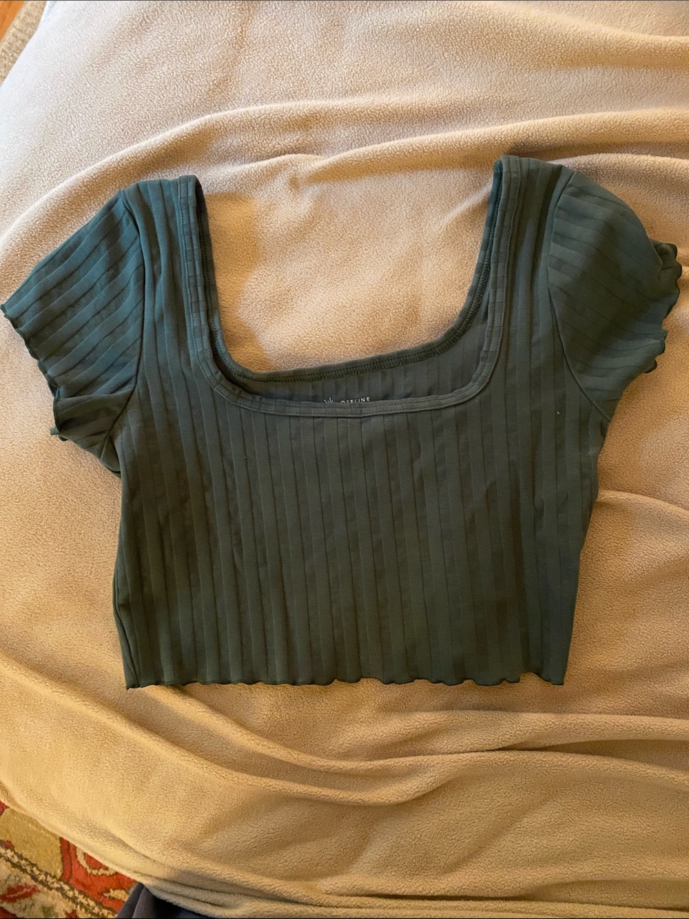Ribbed Square-Neck Crop Top in Deep Green